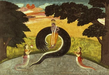 La sumisión de Kaliya, Basohli, Escuela Pahari, 1700-65